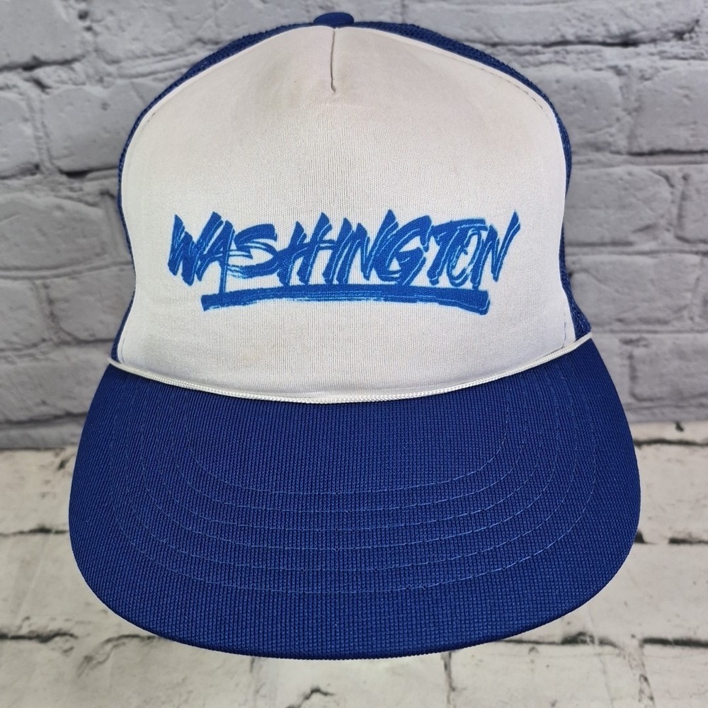 Vintage Washington State Trucker Hat Blue Rope Front Mesh Snapback Cap